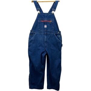 VTG Pointer Brand Denim Bib Overalls Red Zip Chest Pocket Workwear 40x28 READ